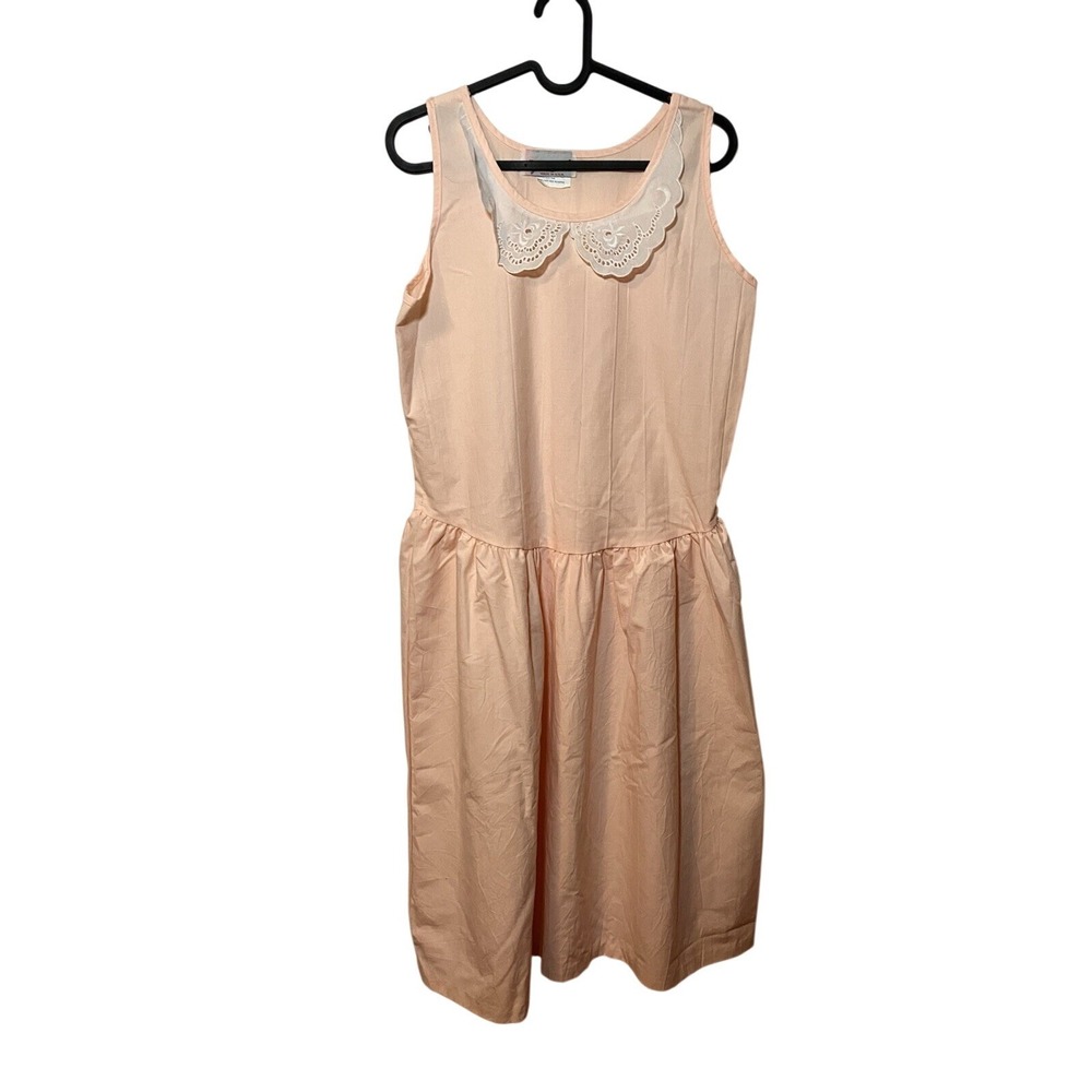 VNTG Cottagecore Sundress Julie‎ Girl Dress M USA Peach Lace Tea Party Junior